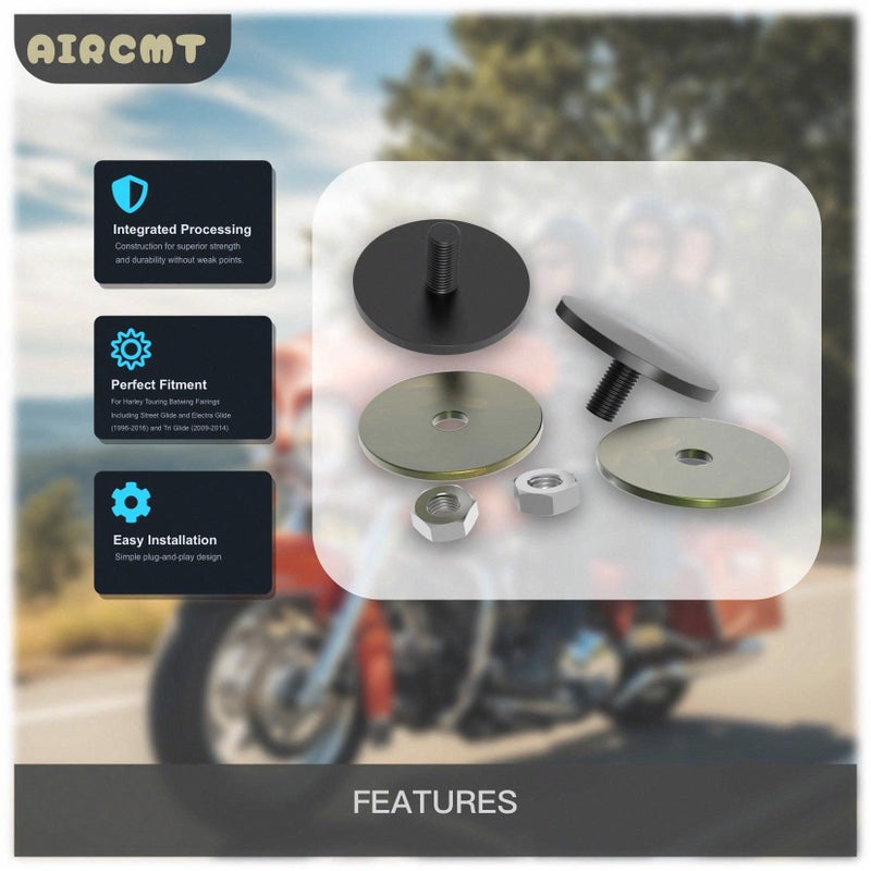 AIRCMT Inner Fairing Mirror Hole Plugs for Harley Touring Batwing  Street Glide/Electra Glide 1996-2016  Tri Glide 2009-2014  CNC 6061-T6 Aluminum  Black  2-Pack - Image 3
